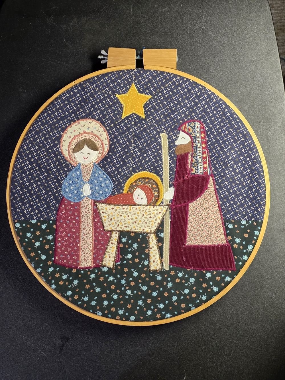 Handmade Nativity Hoop Wall Hanging - Multicolor Fabric